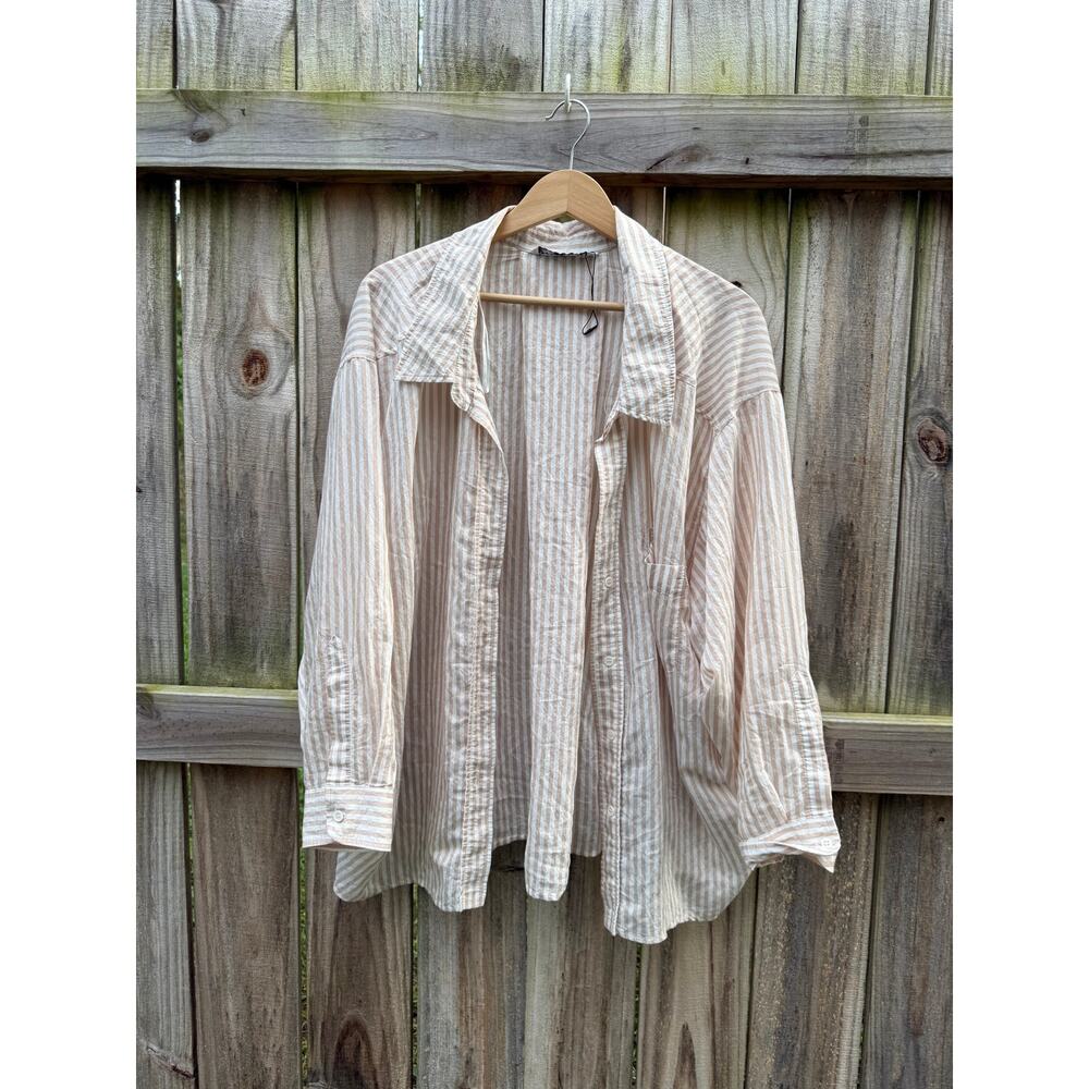 Zara Oversized Sand Stripe Cotton Beach Shirt